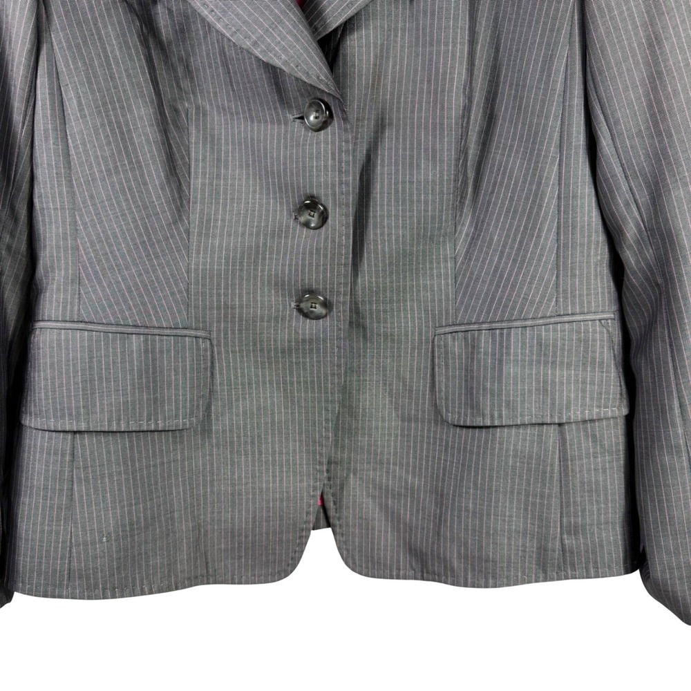 Escada Gray Pinstripe Wool Silk Blazer Pink Lining Size 42 Designer Jacket - Picture 3 of 16